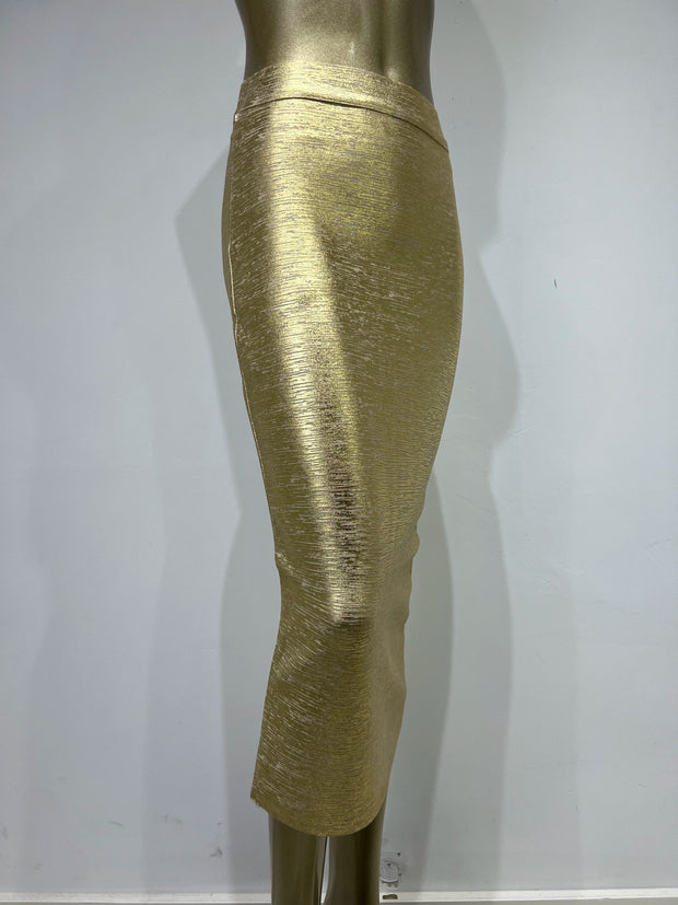 WW | Frauen Sommerrock Sexy Silber Gold Bronzing Midi Bandage Rock High Street Designer Schlanker Fest Midi Bleistiftrock 78Cm