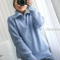 Gestreifter Turtleneck Damenpullover mit Reißverschluss
