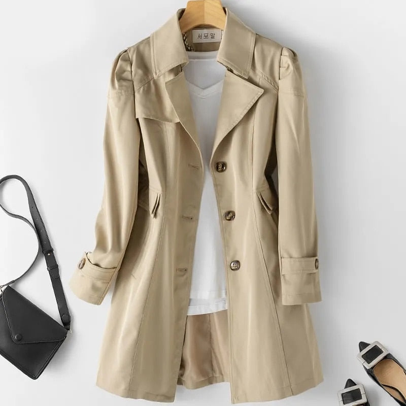 WOLFF Damen Trenchcoat | Herbst 2023 Trend: Einreihiger Mittellanger Trenchcoat für Frauen