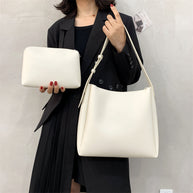 WW Hochwertige Damen Shopper Große Kapazität Schultertasche Reine Farbe Breiter Riemen Weiches PU-Leder