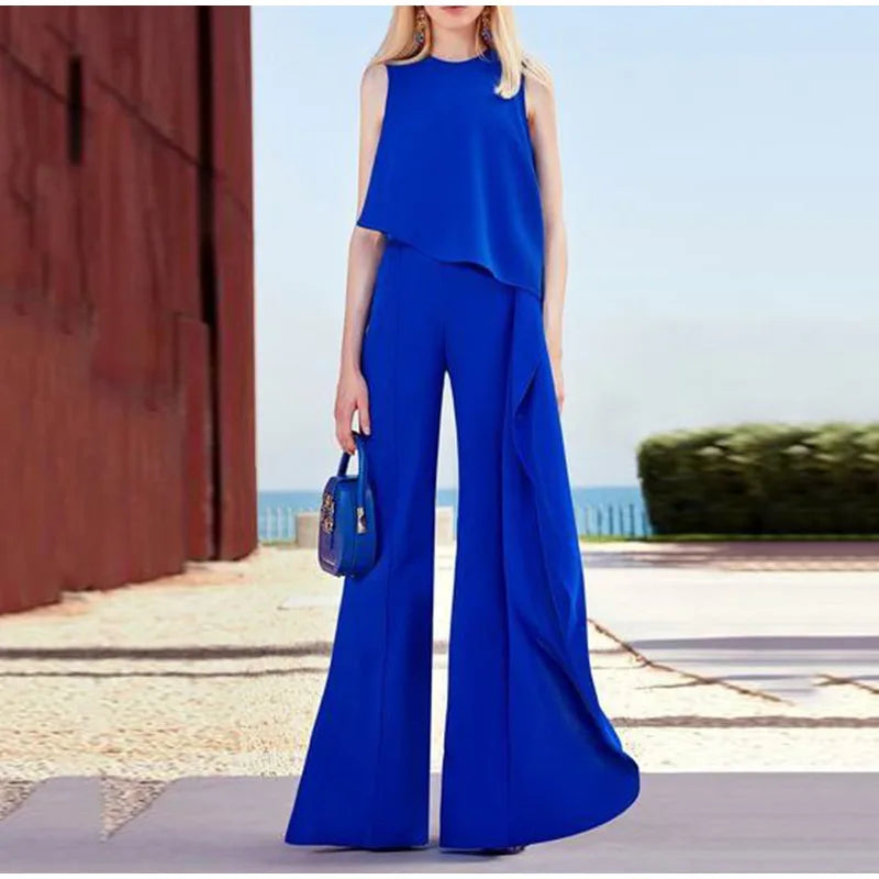 WW | Eleganter Weiter Jumpsuit mit Rüsche und Ohne Ärmel