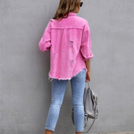 Shirt-Style Jeancoat mit Löchern