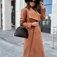 WW | Damen Lang Und Tailliert Breiter Kragen Stoffgürtel Mit Schnalle