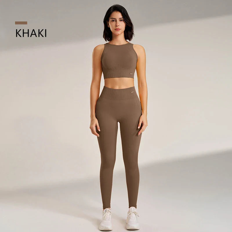WW | Nahtloses Yoga-satz- Hoch-taillierte Leggings & Top Zweiteiliges Fitness-outfit