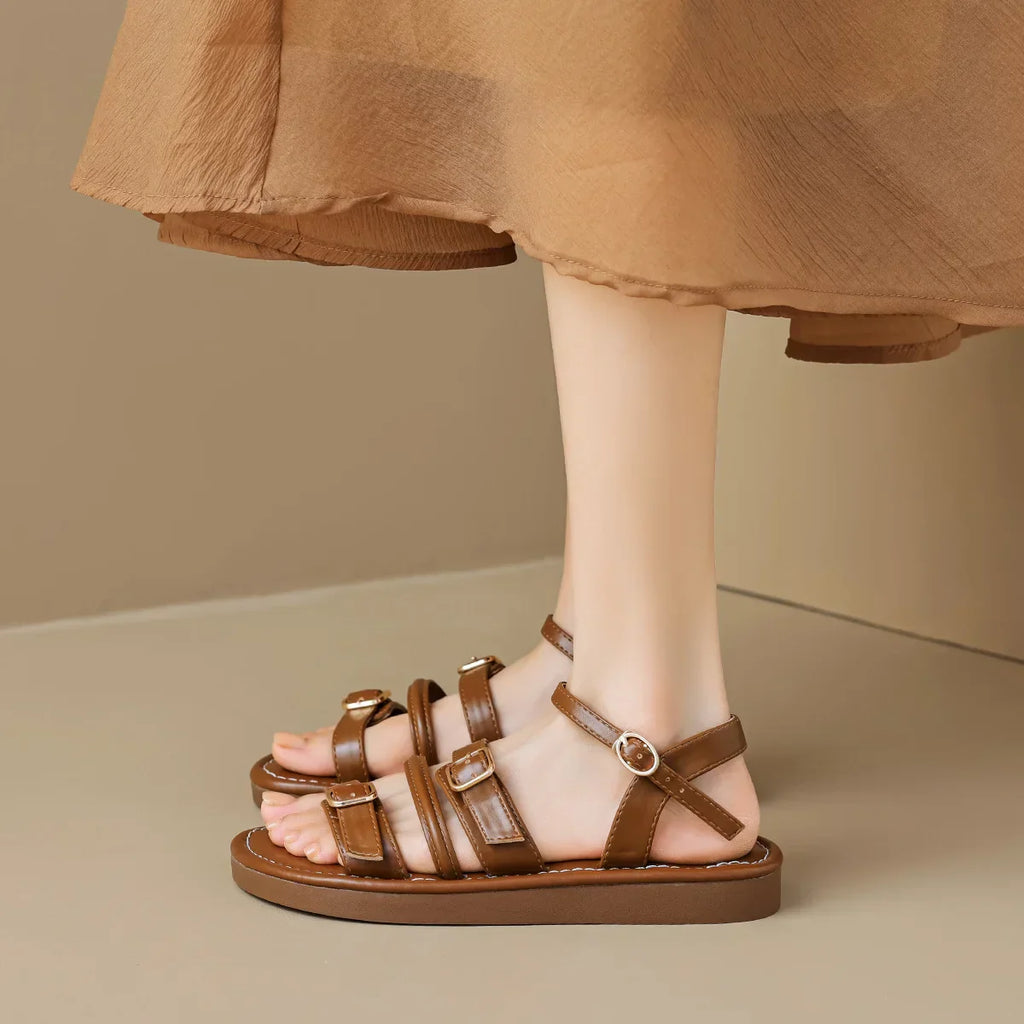 WW | Neue Sommer Damen Outdoor Sandalen Römischer Stil Mode Leder Arbeitsschuhe Damen Lässige Flache Schuhe