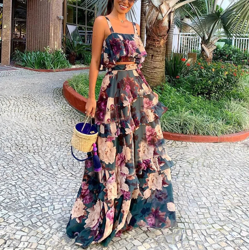 WW | Sommer Sexy Ärmellose Träger Tops und Rock Suit Modisch Elegant Raffung Kleid Top Animater Lässig Fest Zu Geteilte Sets