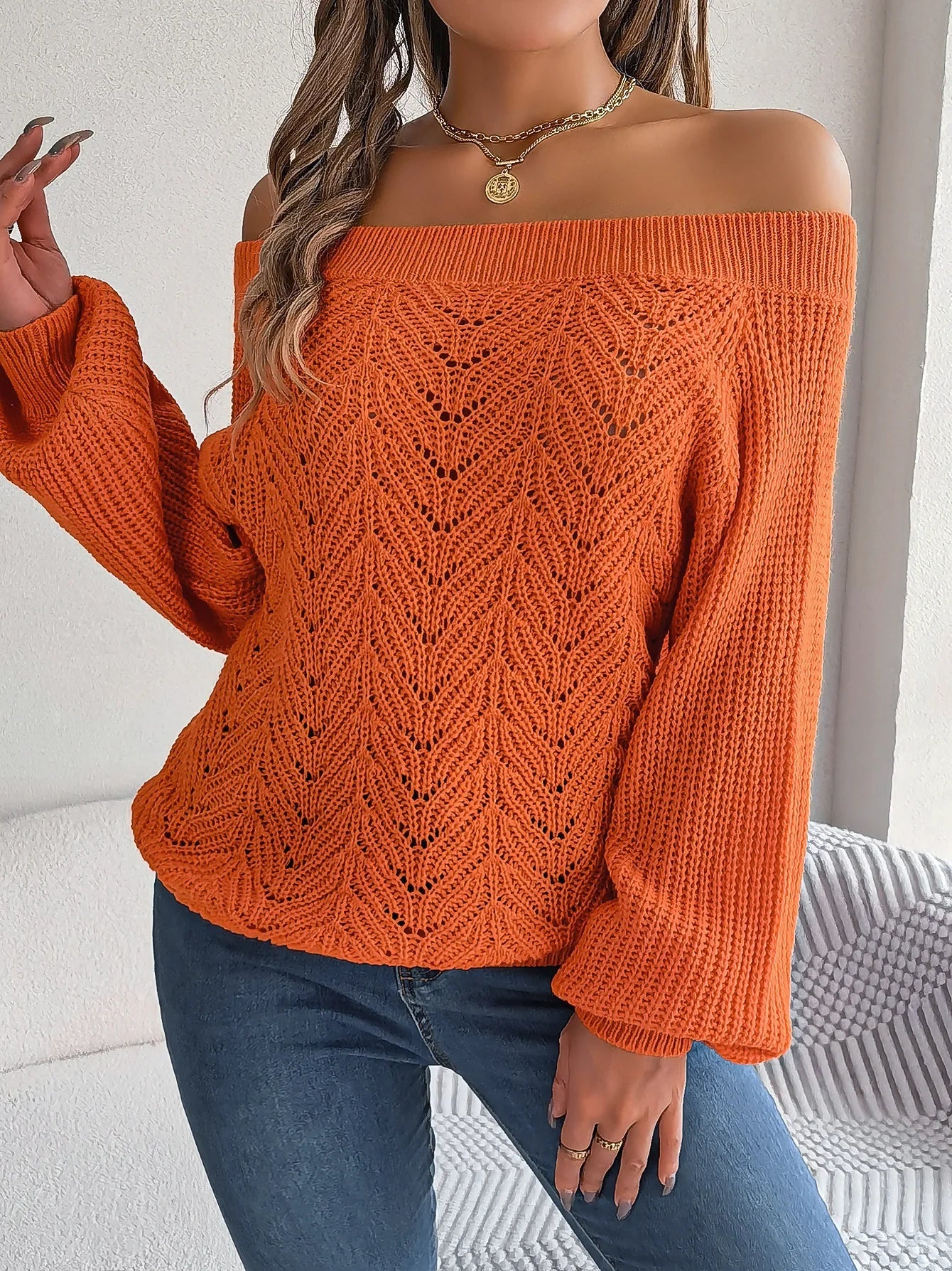 Lässiger Off-Shoulder Strickpullover