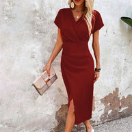 WW | Lässig Kurzes Mini Kleid Mit V-ausschnitt