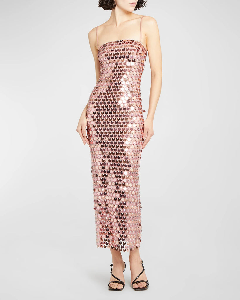 WW | Midi Partykleid Mit Spaghettiträgern, Pailletten Und Rückenschlitz