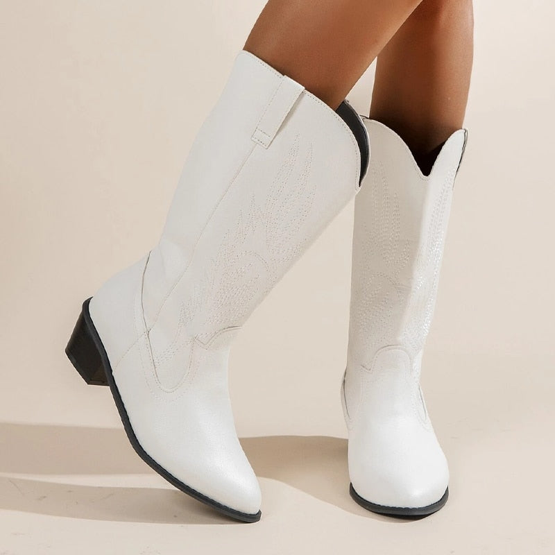 W&W Mode Cowboy-Stiefel | Hochwertige Damenstiefel mit Boho-Print