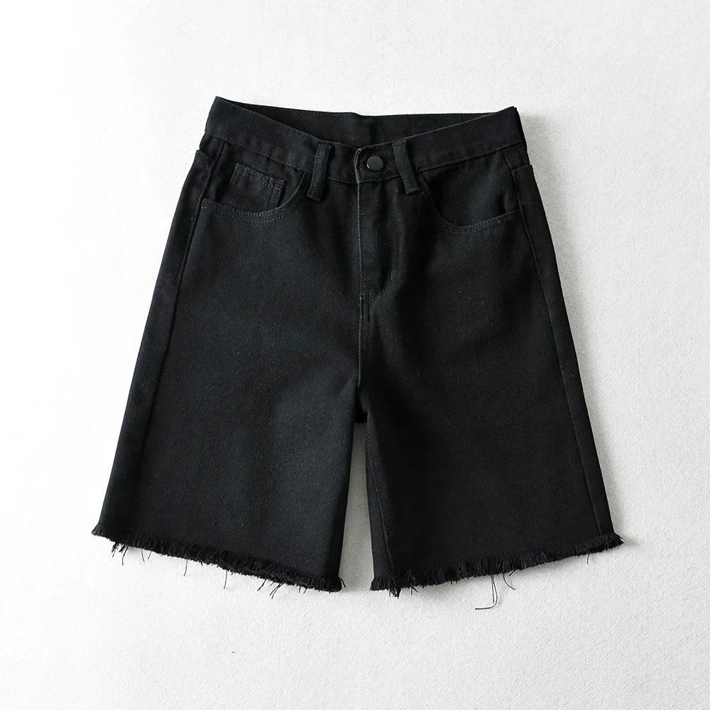 WW | Frauen Hohe Taille Breite Bein Denim Shorts Mädchen Sommer Mode Streetwear Lässig Einfarbig Weibliche Lockere Stretch Jeans