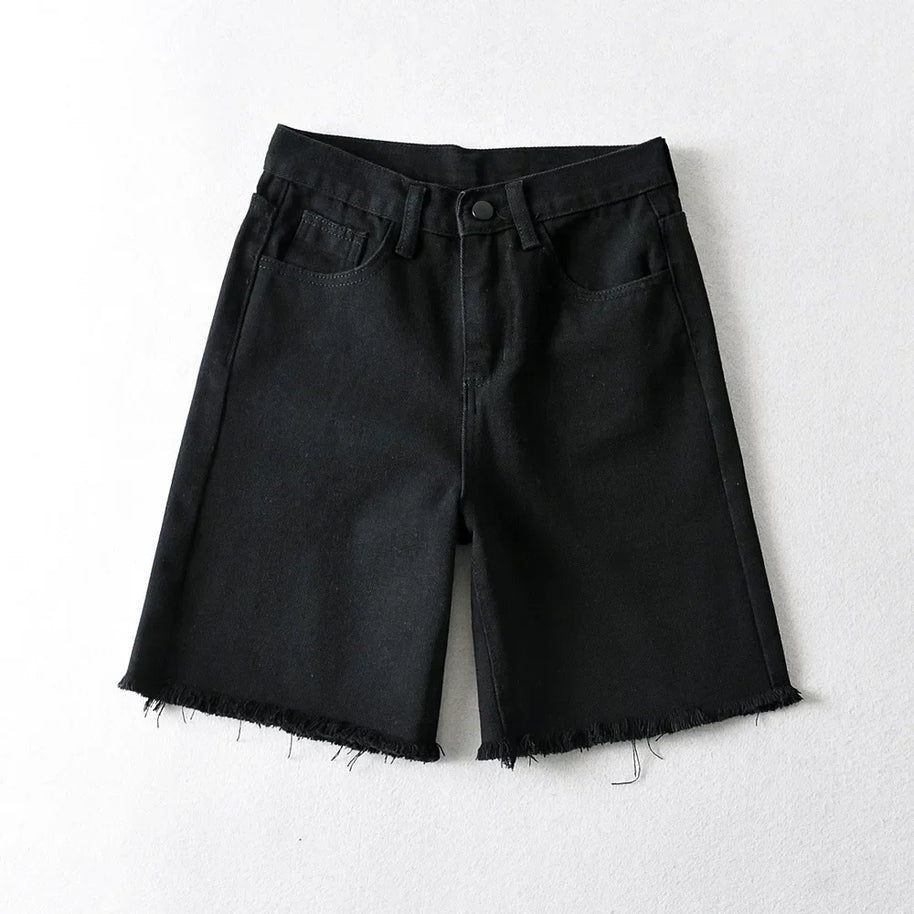WW | Frauen Hohe Taille Breite Bein Denim Shorts Mädchen Sommer Mode Streetwear Lässig Einfarbig Weibliche Lockere Stretch Jeans