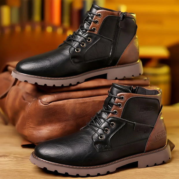 WW | Klassische Herren Lederstiefeletten Mit Robuster Sohle Und Seitlichem Reißverschluss