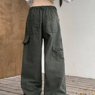 WW | Y2K Streetwear Vintage Grün Baggy Jeans Cargo-Hosen für Damen Designer Kleidung Weit Beinformte Legere Damenhosen