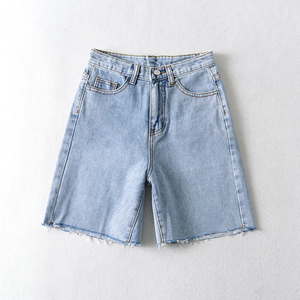 WW | Frauen Hohe Taille Breite Bein Denim Shorts Mädchen Sommer Mode Streetwear Lässig Einfarbig Weibliche Lockere Stretch Jeans