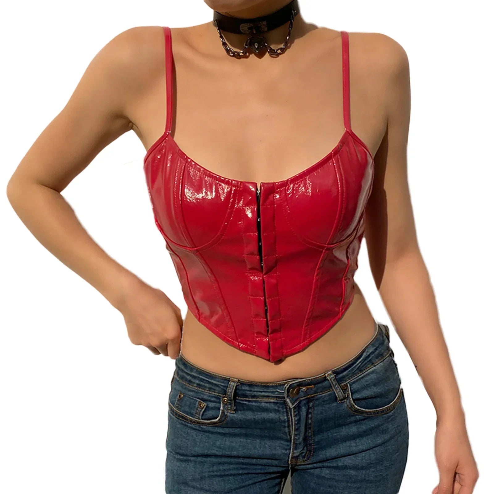 WW | Korsatzt Pu Leder Bustier Crop Top