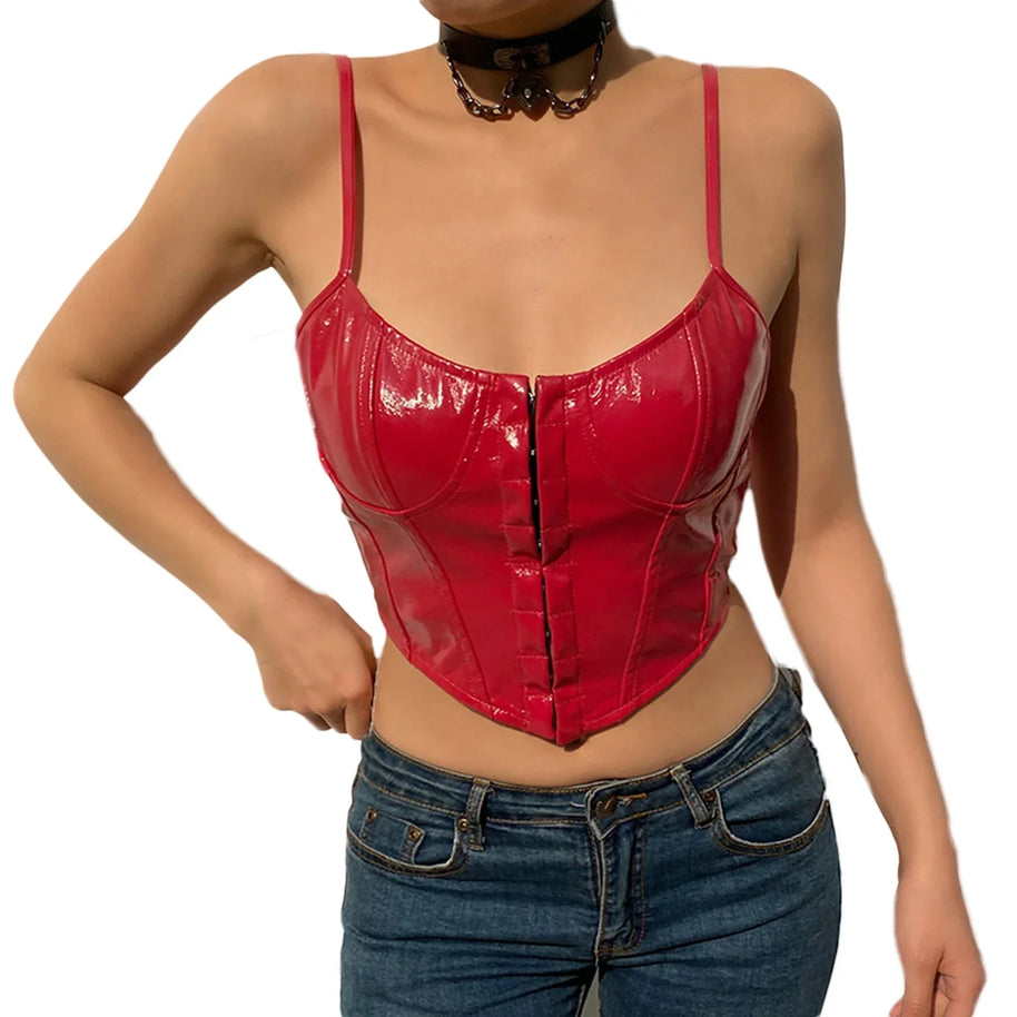 WW | Korsatzt Pu Leder Bustier Crop Top