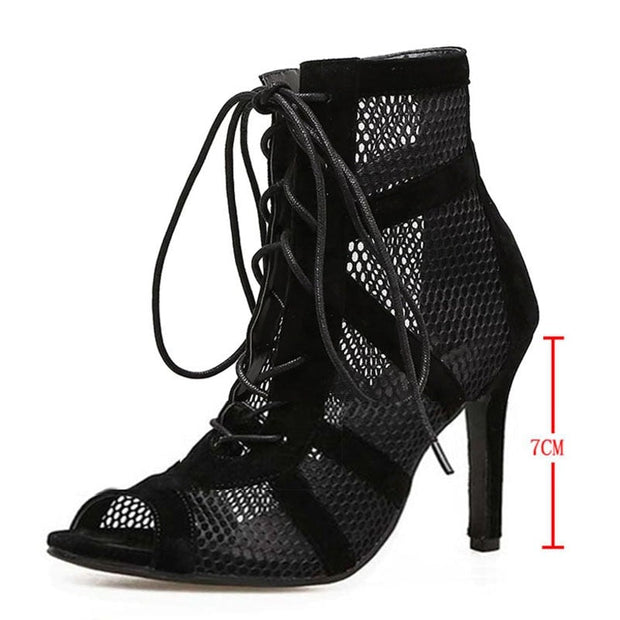 WW Damen Sandaletten mit hohen Absätzen - Verführerische Spitze und Mesh für den perfekten Party-Look