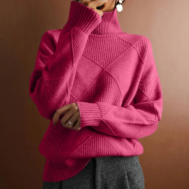 WW - Damen einfarbiger hoher Kragen Pullover