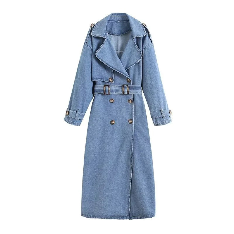 W&W Mode | Langer Denim Trenchcoat Für Damen