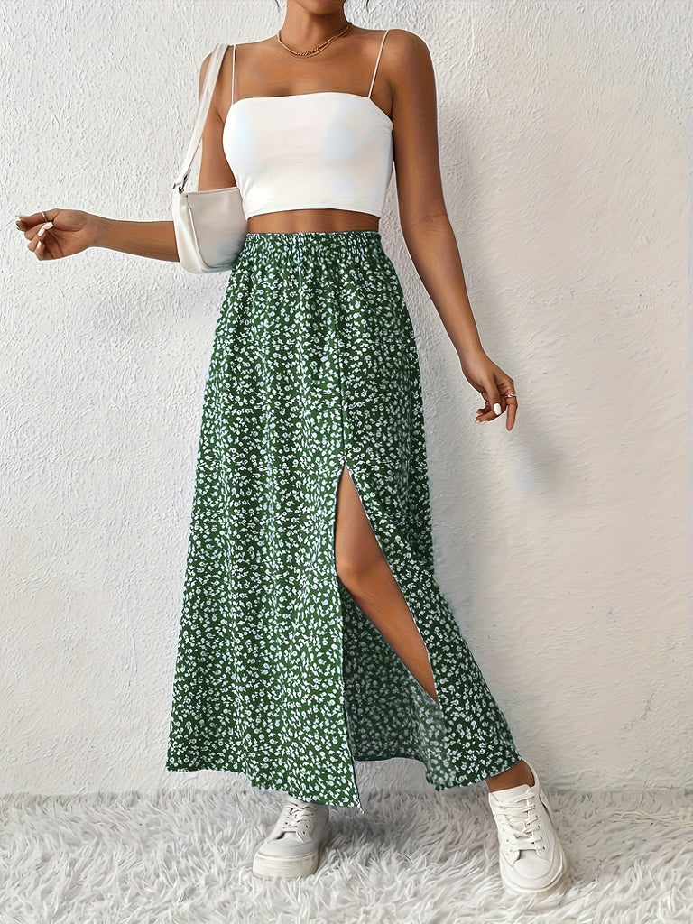 WW | Eleganter Maxi Rock Mit Blumenmuster Und Schlitz