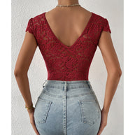 WW | Fit V-ausschnitt Spitzenbodysuit Atmungsaktives Stretchmaterial Elegante Ganzjahresbekleidung