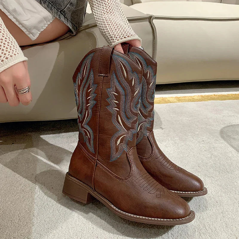 WW | Bestickte Cowboystiefel Aus Leder Für Damen