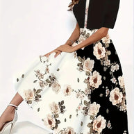 WW | Neu für Den Sommer! Eu Us Herbst Frau 2 Lang Kleid Set Blumen und Graspunkt Crew Neck Kleid mit Chiffon Kurzjacke