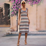 WW | Gehäkeltes Strick Midikleid Mit Rüschendetails an Den Schultern