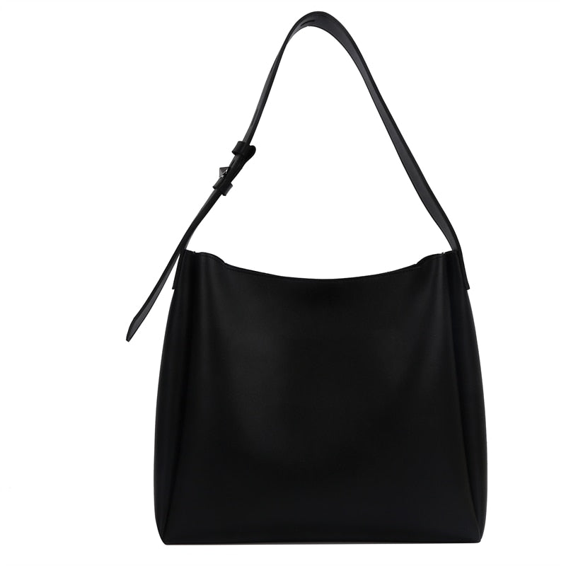 WW Hochwertige Damen Shopper Große Kapazität Schultertasche Reine Farbe Breiter Riemen Weiches PU-Leder