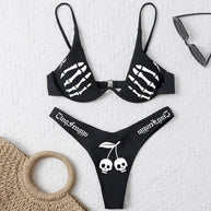 WW | Sexy Goth Bikini Frauen Buchstaben Totenkopf Druck Badeanzug Split Badeanzug Hohe Taille Gotische Bikini Set Strandoutfits