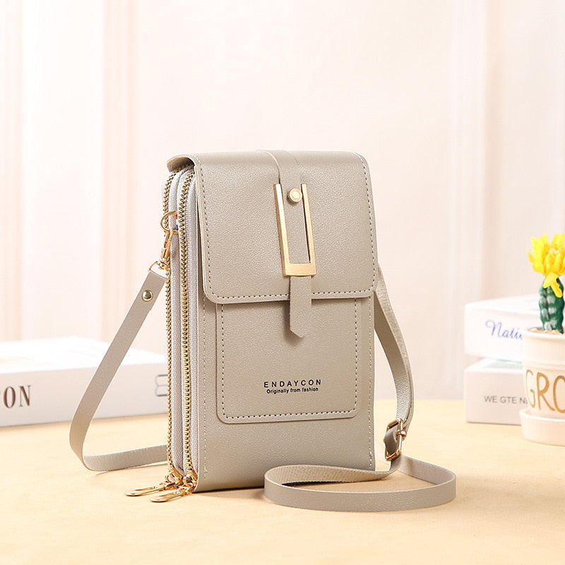 WW Leder Smartphone Clutch | Damen Handtasche mit Touchscreen-Fenster
