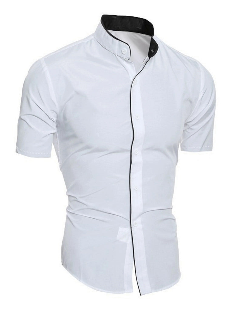 WW | Herren Slim Fit Stehkragenhemd Kurzarm