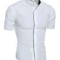 WW | Herren Slim Fit Stehkragenhemd Kurzarm