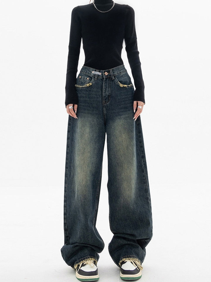 W&W Mode - Trendy Baggy Wide Leg Jeans Damen | Jeans mit hoher Taille Lässige Streetwear