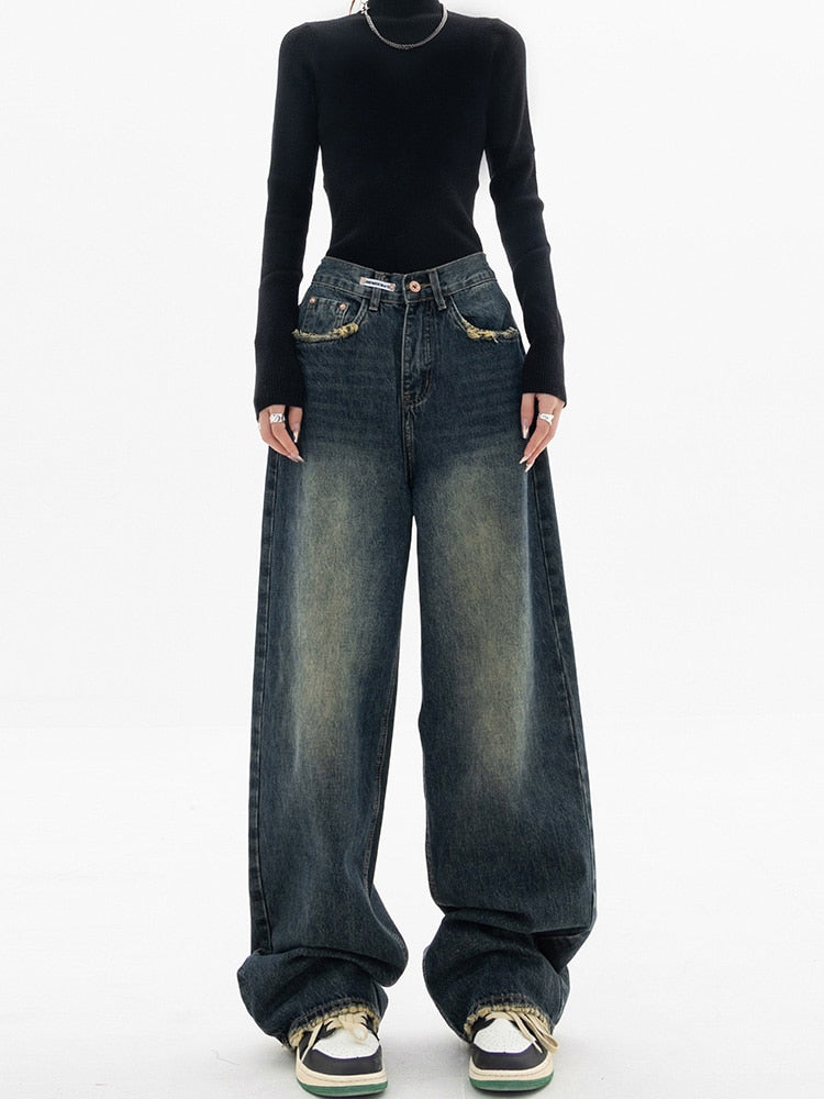 WW - Trendy Baggy Wide Leg Jeans Damen | Jeans mit hoher Taille Lässige Streetwear