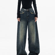 WW - Trendy Baggy Wide Leg Jeans Damen | Jeans mit hoher Taille Lässige Streetwear