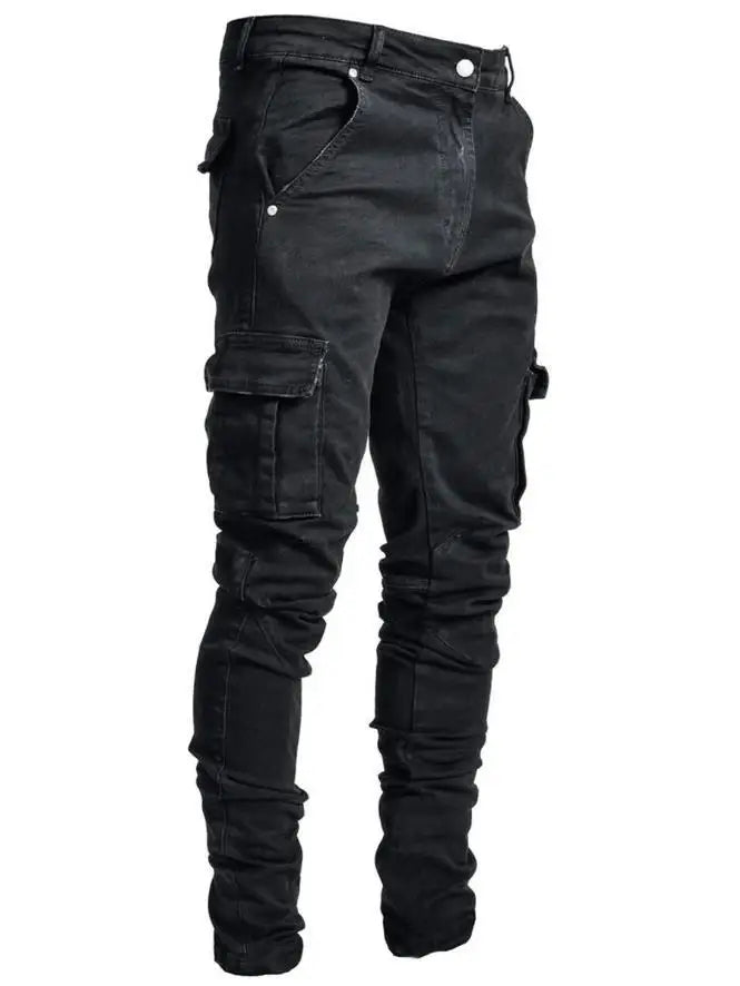 WW | Herren Cargojeans Aus Gewaschenem Denim Mit Mehreren Taschen