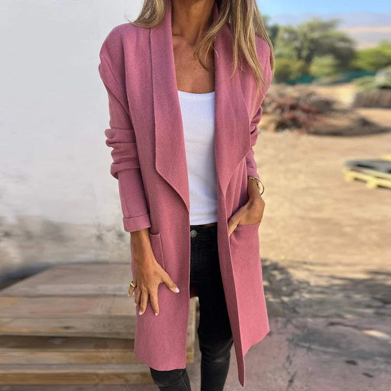 WW | Einfarbiger Mid-Length Cardigan Mantel
