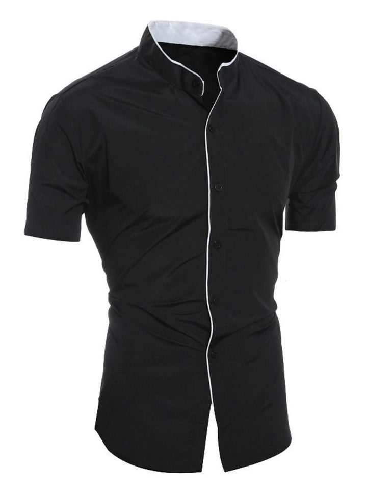 W&W Mode | Herren Slim Fit Stehkragenhemd Kurzarm