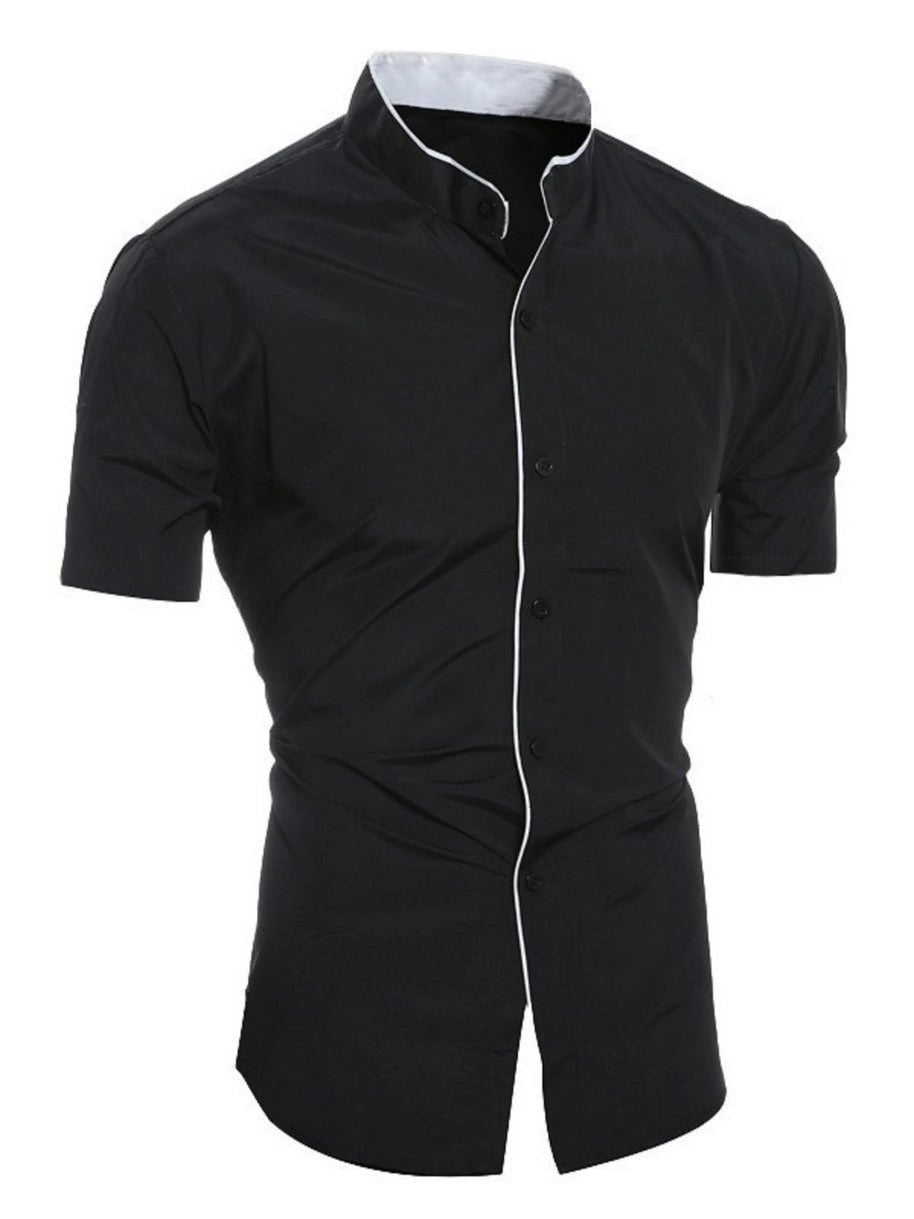 WW | Herren Slim Fit Stehkragenhemd Kurzarm