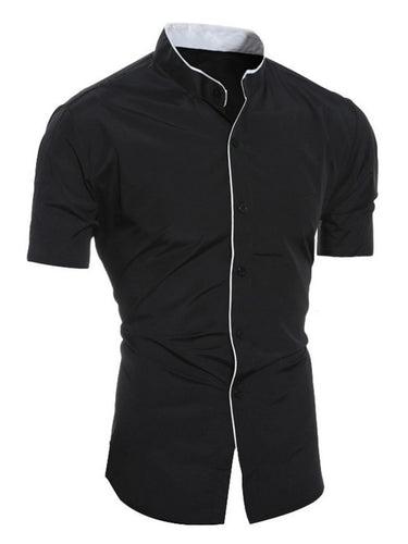 WW | Herren Slim Fit Stehkragenhemd Kurzarm