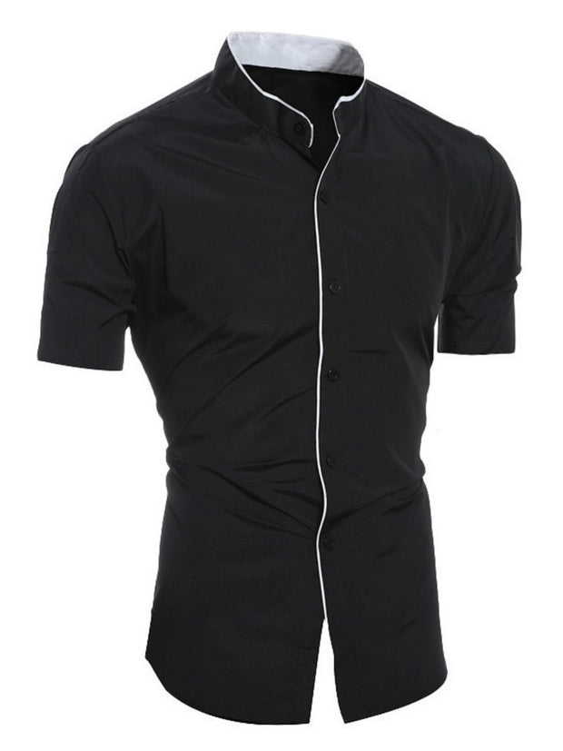 WW | Herren Slim Fit Stehkragenhemd Kurzarm