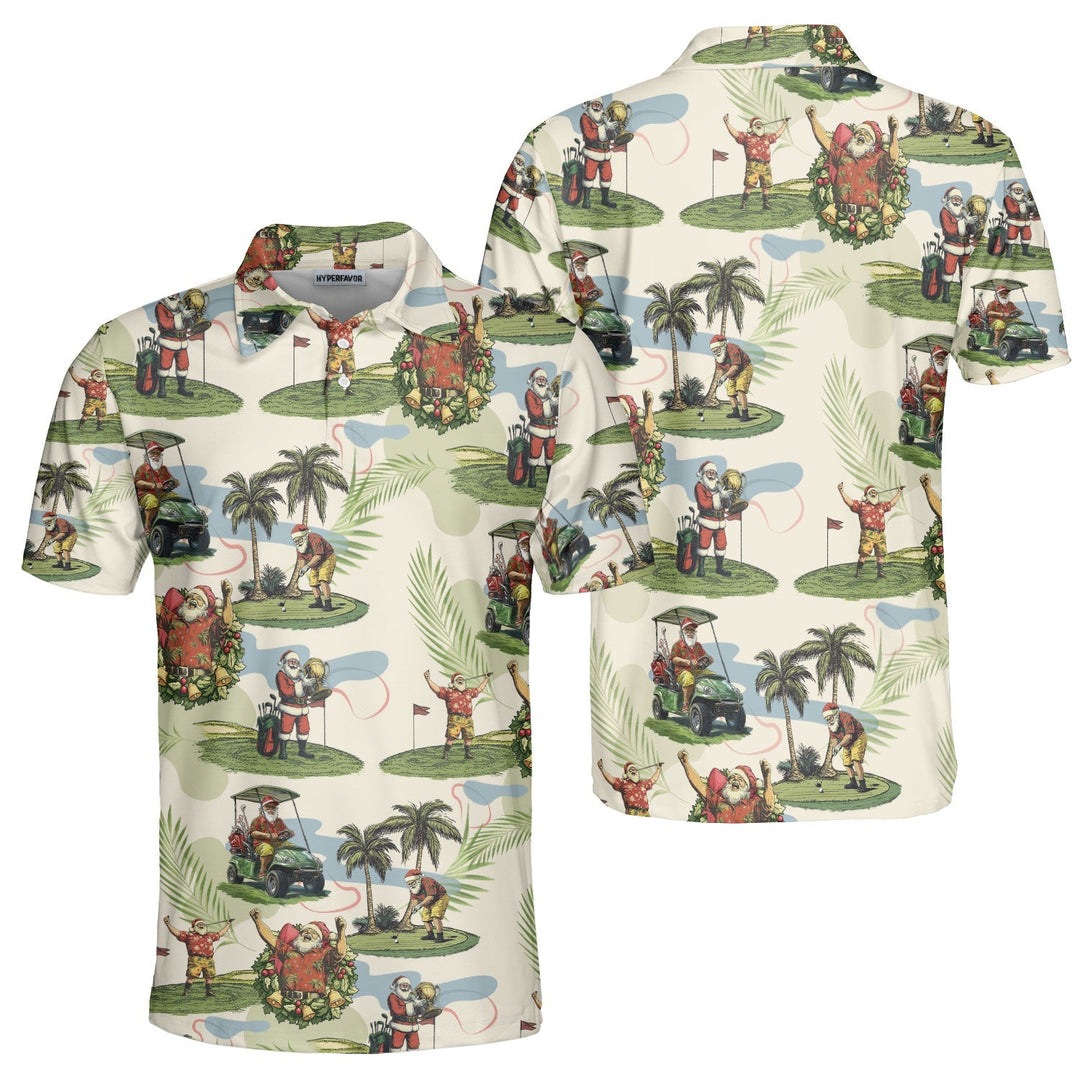 W&W Mode | Herren Beige Santa Golf spielend Weihnachts Golf Polo Shirts