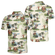 WW | Herren Beige Santa Golf spielend Weihnachts Golf Polo Shirts