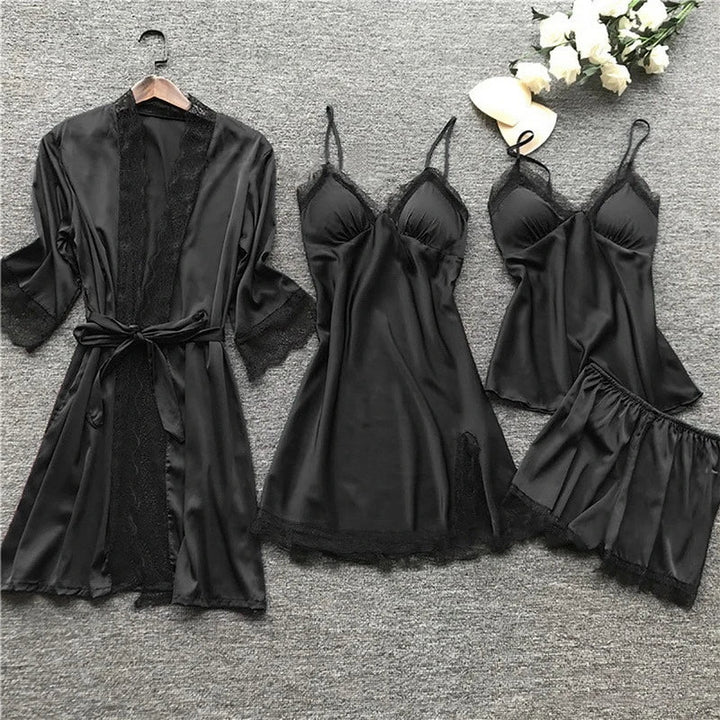 W&W Mode | Schlafanzug Set Luxus Sommer Satin Schlafanzug Set Mit Spitze Für Damen