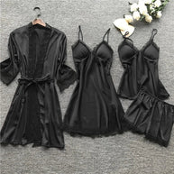 WW | Schlafanzug Set Luxus Sommer Satin Schlafanzug Set Mit Spitze Für Damen