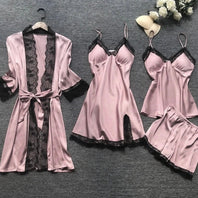 WW | Schlafanzug Set Luxus Sommer Satin Schlafanzug Set Mit Spitze Für Damen
