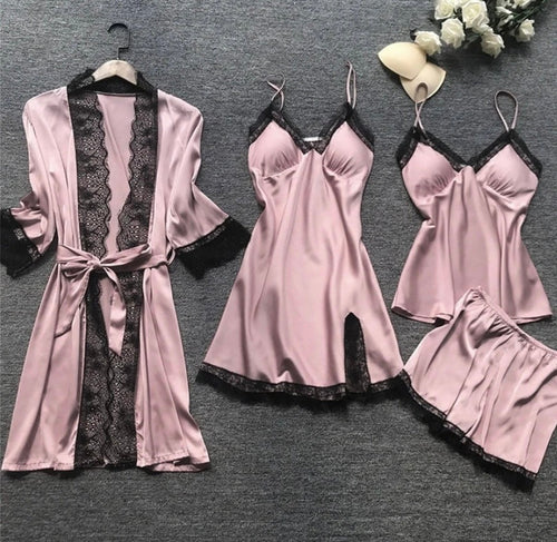 W&W Mode | Schlafanzug Set Luxus Sommer Satin Schlafanzug Set Mit Spitze Für Damen
