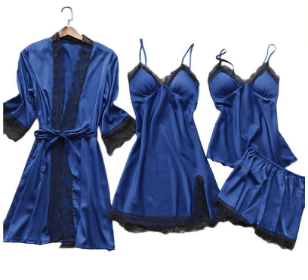 WW | Schlafanzug Set Luxus Sommer Satin Schlafanzug Set Mit Spitze Für Damen